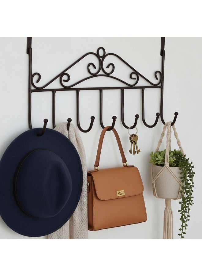 دونيكارت رف معلق على الباب بسبعة خطافات، منظم علاقات ملابس متين من الفولاذ المقاوم للصدأ للمعاطف والمناشف والأرواب والحقائب، تخزين معدني للباب بدون حفر - أسود - Image 5